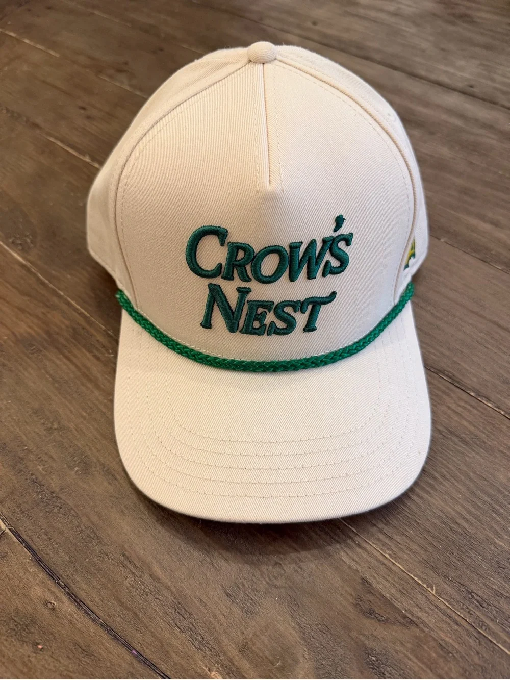 Masters Cream and Green “Crow’s Nest” Rope-Trim Baseball Hat EUC